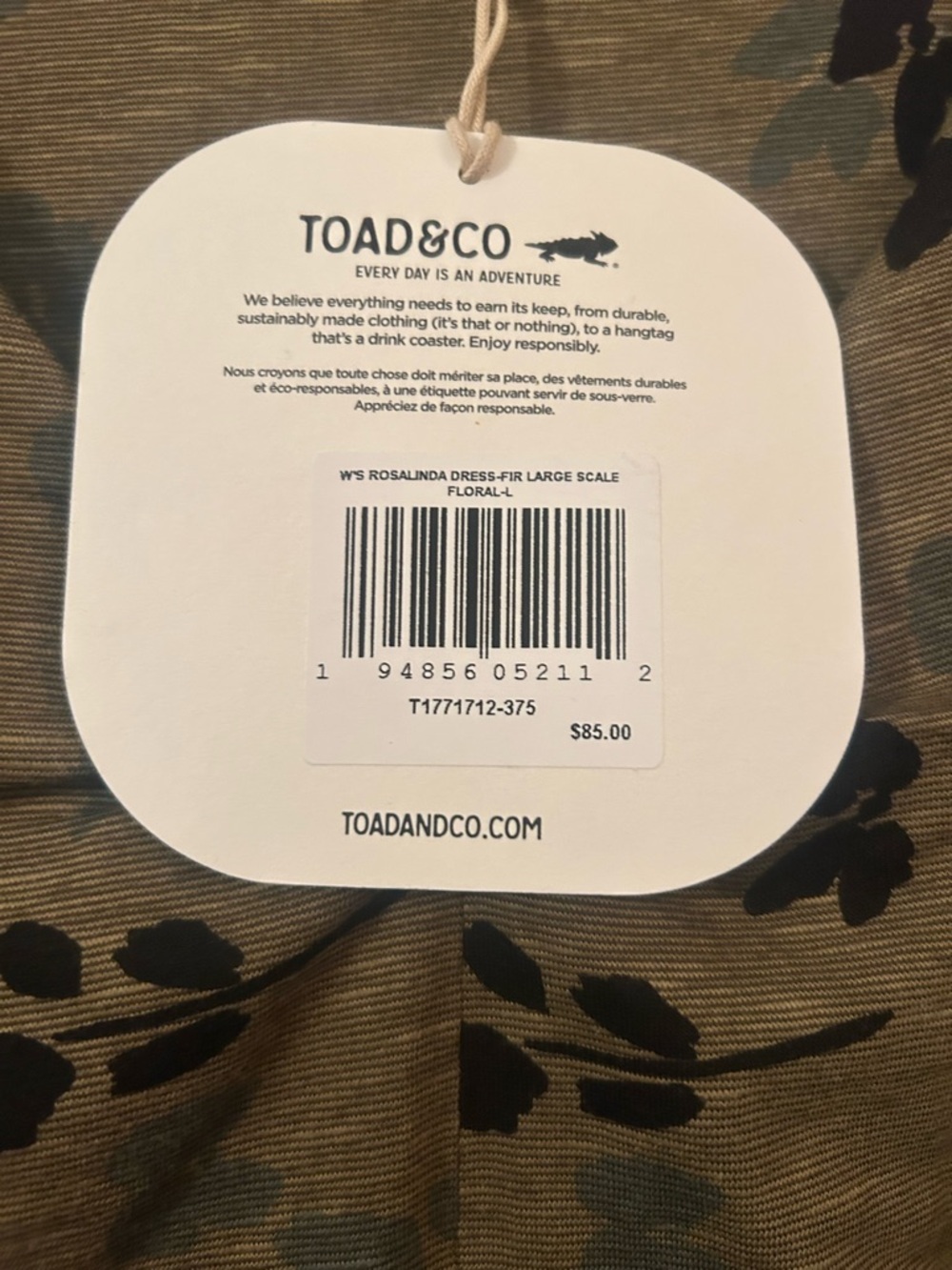 Toad&Co Olive Green Floral Knit dress - Picture 4 of 4